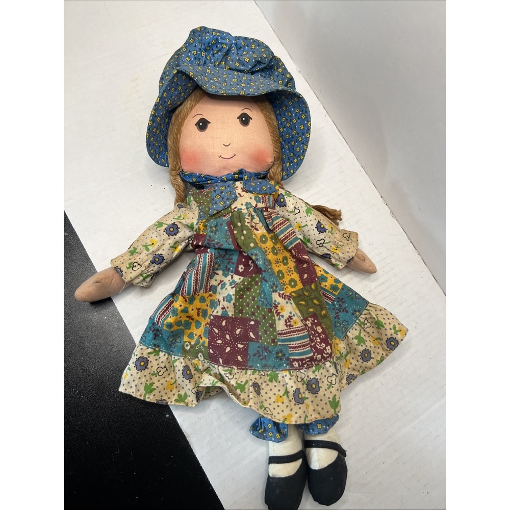 Vintage Holly Hobbie Rag Doll 16" Knickerbocker Patchwork Dress Toy 1970s